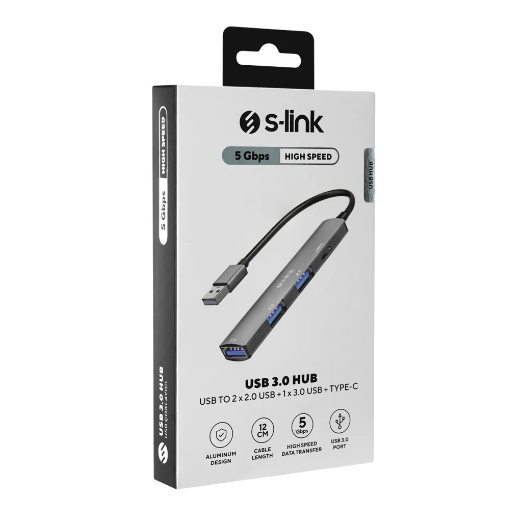 S-LINK SW-U322, USB3.0 to 2xUSB 2.0, 1xUSB 3.0, 1xType-C, Metal, USB HUB