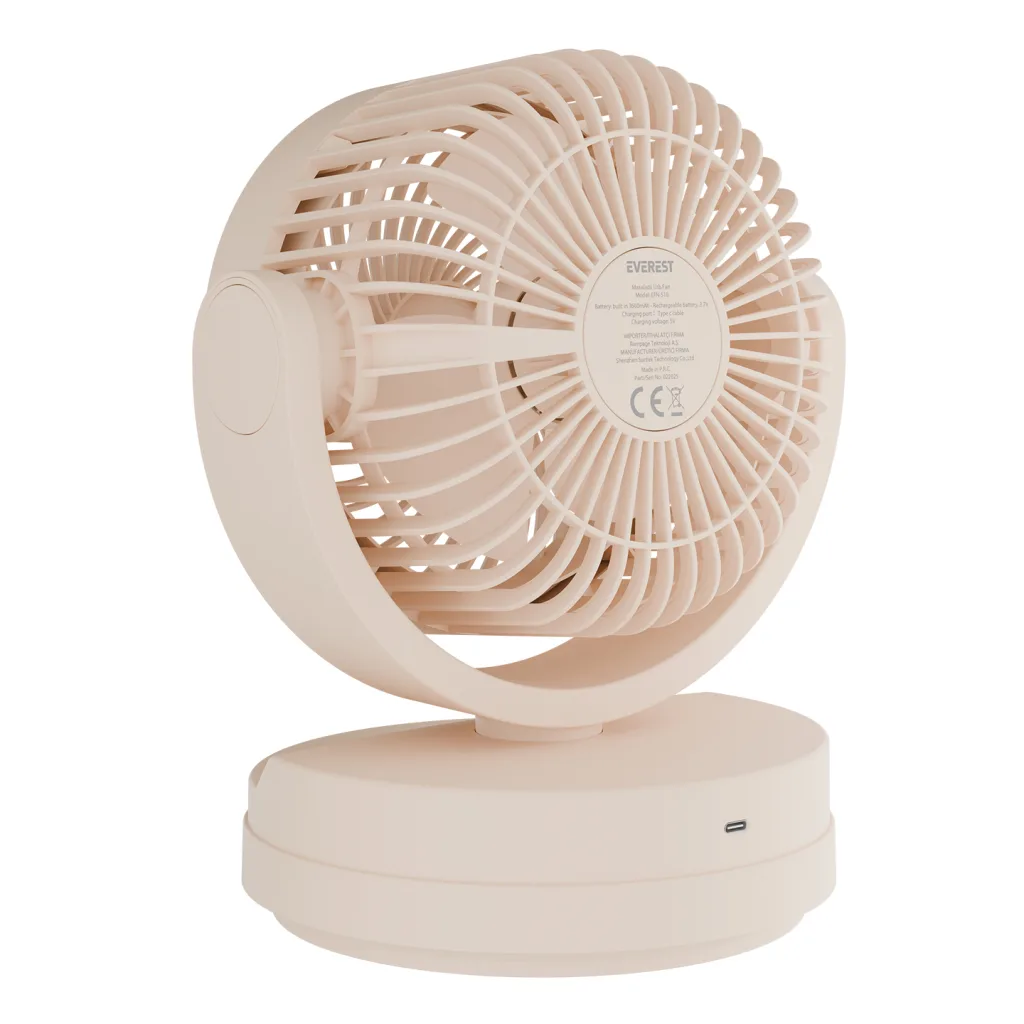 EVEREST EFN-509, KREM, 3 Kademeli Hız, 7"Kanat, Masaüstü, Type-C Vantilatör