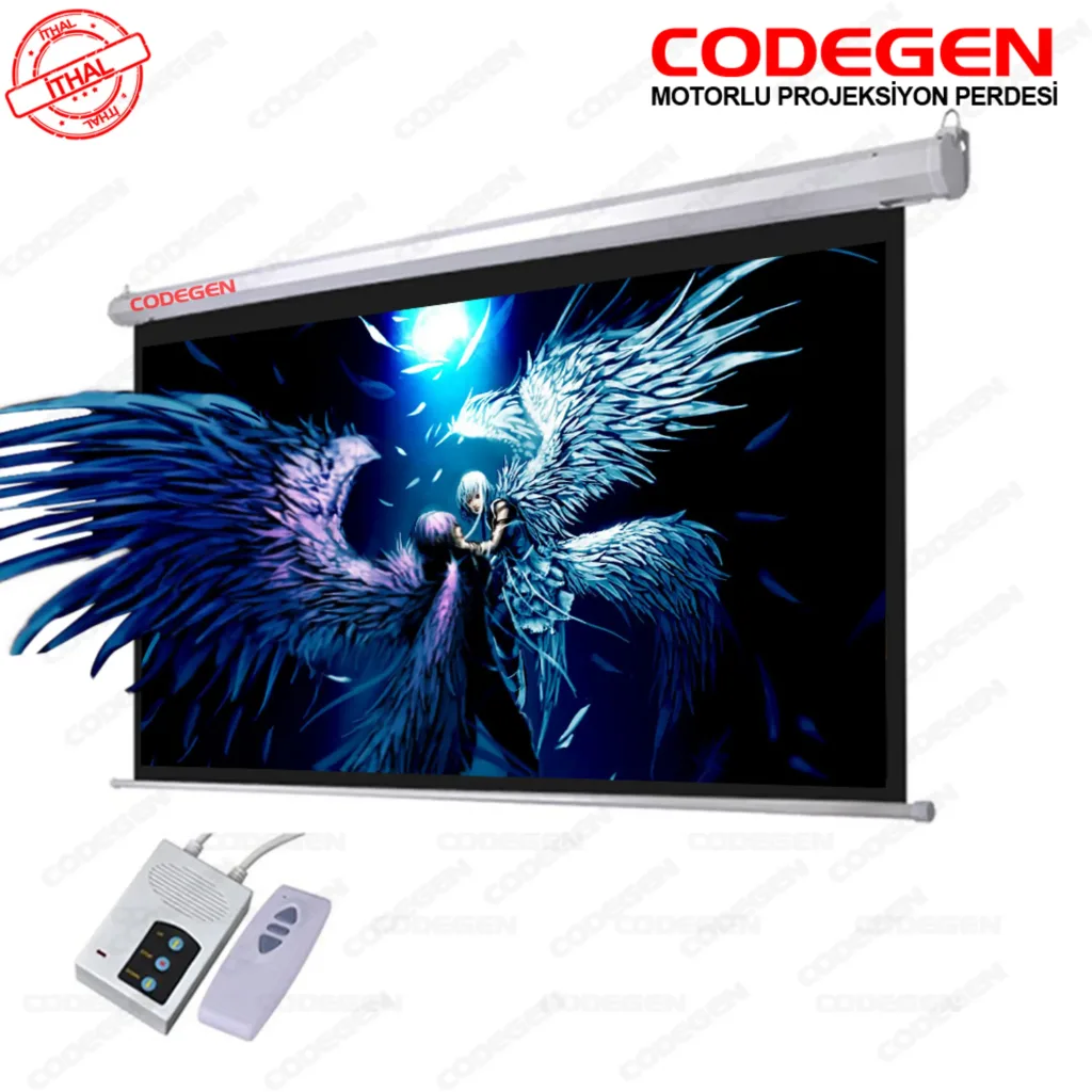Codegen EX-18 MOTORLU PROJEKSİYON PERDESİ 180x180 Elektrikli Uzaktan Kumandalı (Arkası Siyah Fonlu - Duvar/Tavan Asılabi