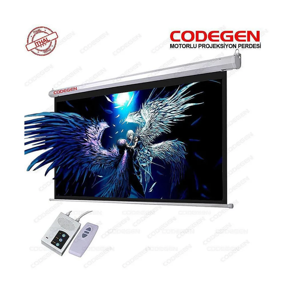 Codegen EX-20 MOTORLU PROJEKSİYON PERDESİ 200x200 Elektrikli Uzaktan Kumandalı (Arkası Siyah Fonlu - Duvar/Tavan Asılabi