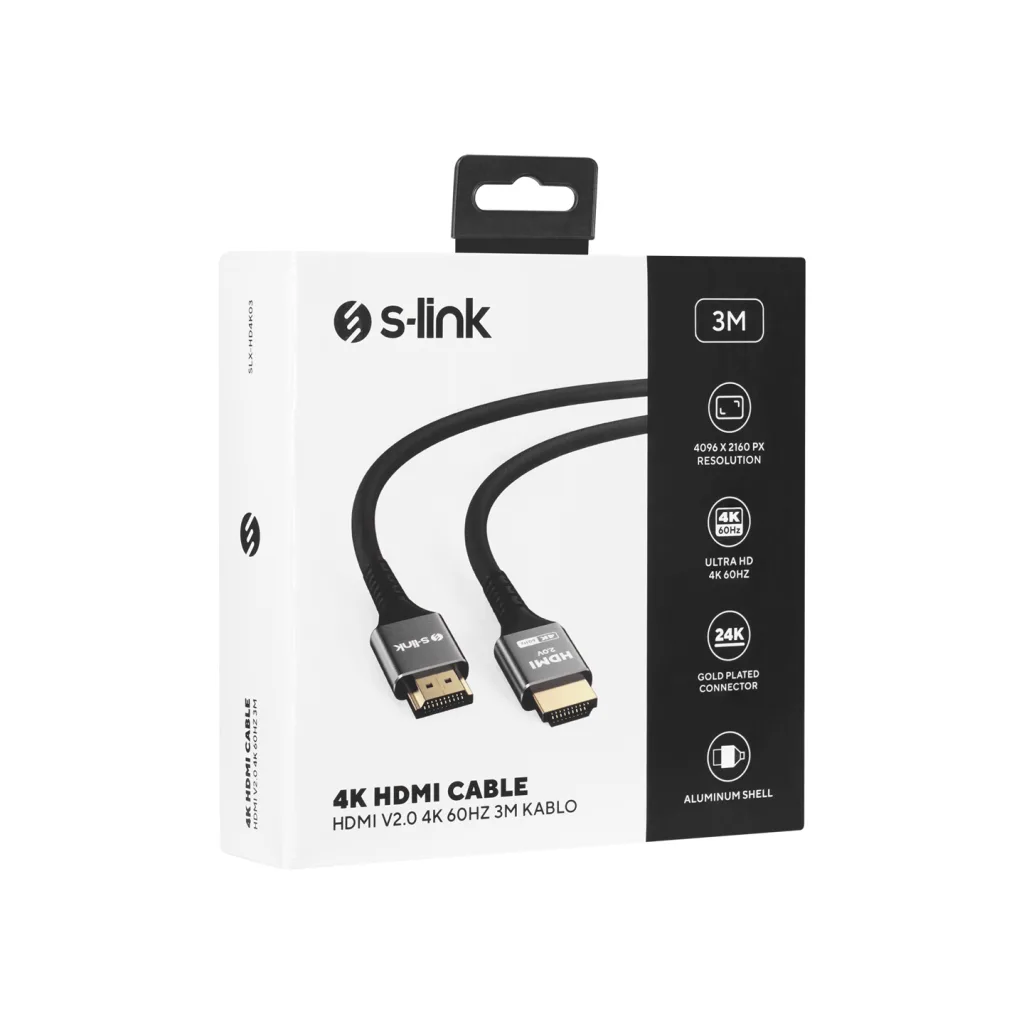 S-LINK SLX-HD4K03, 4K UHD, HDMI v2.0, 3mt. 60Hz. Metal Uçlu, Kablo
