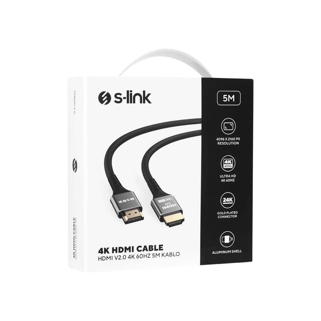 S-LINK SLX-HD4K05, 4K UHD, HDMI v2.0, 5mt. 60Hz. Metal Uçlu, Kablo