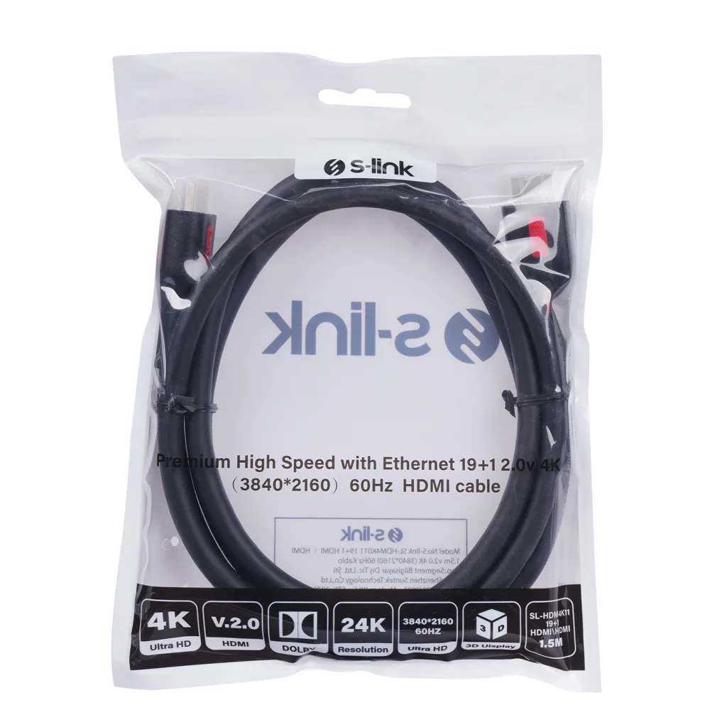 S-LINK SL-HDM4K011, 4K UHD, HDMI v2,0 Kablo.1,5mt. 60Hz. Kablo