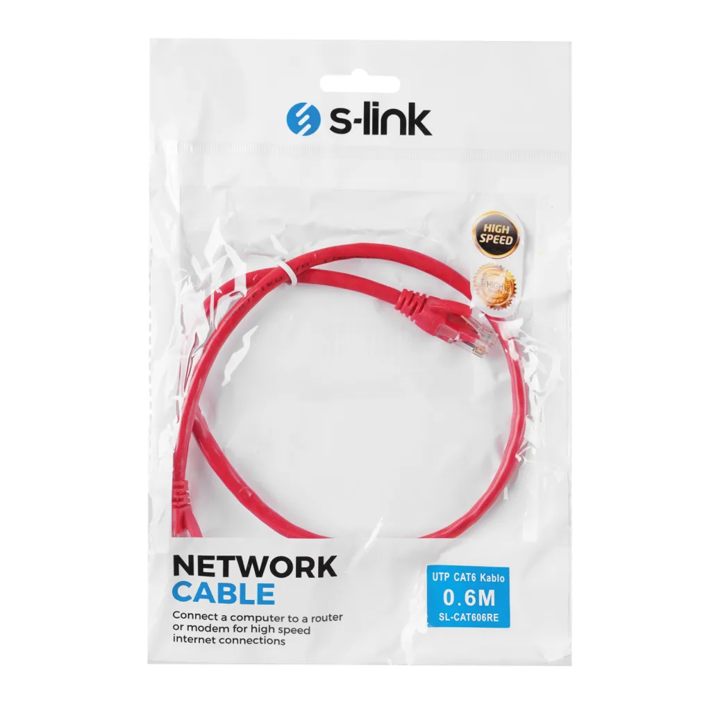 S-LINK SL-CAT606RE CAT6 Patch 60CM Kablo (Kırmızı)
