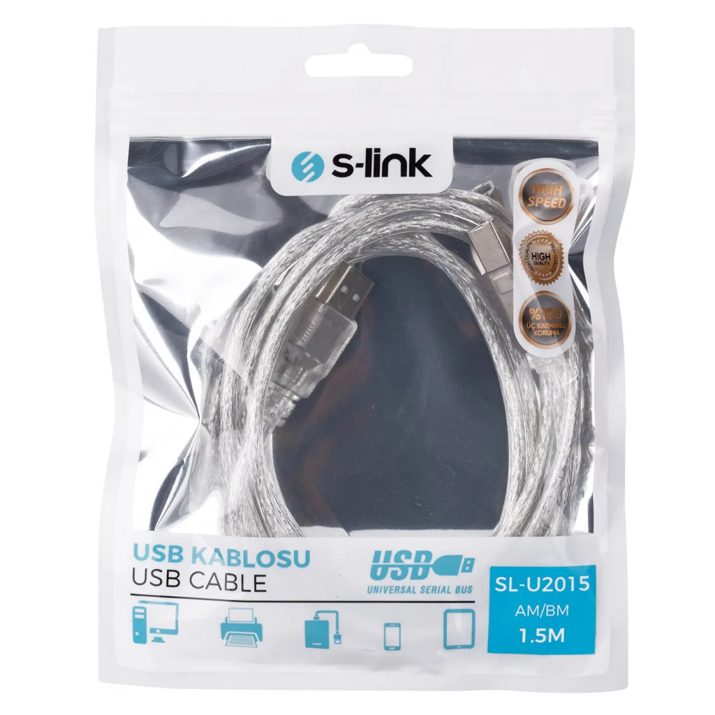 S-LINK SL-U2015, USB Yazıcı Kablosu, 1.5 Metre