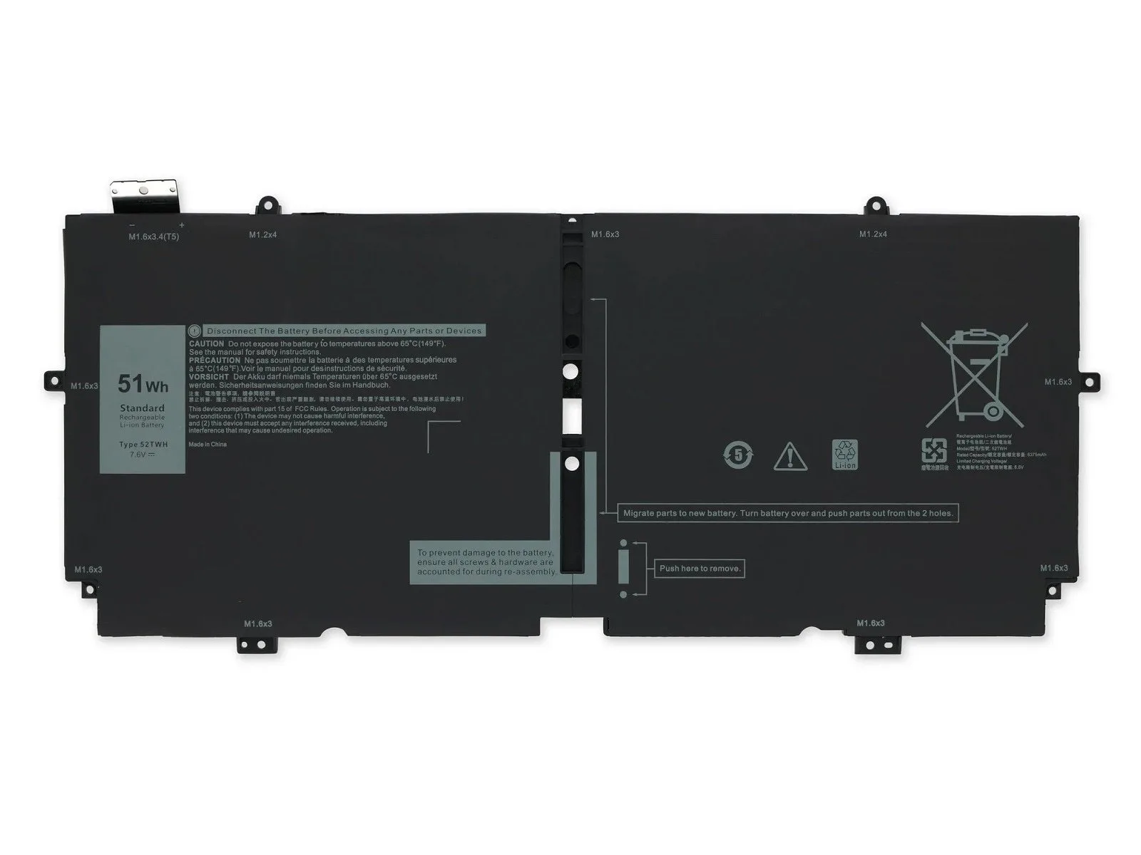 RETRO Dell XPS 7390 2-in-1, 52TWH Notebook Bataryası